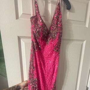 Elegant Pink Sequin Prom Pageant Gown